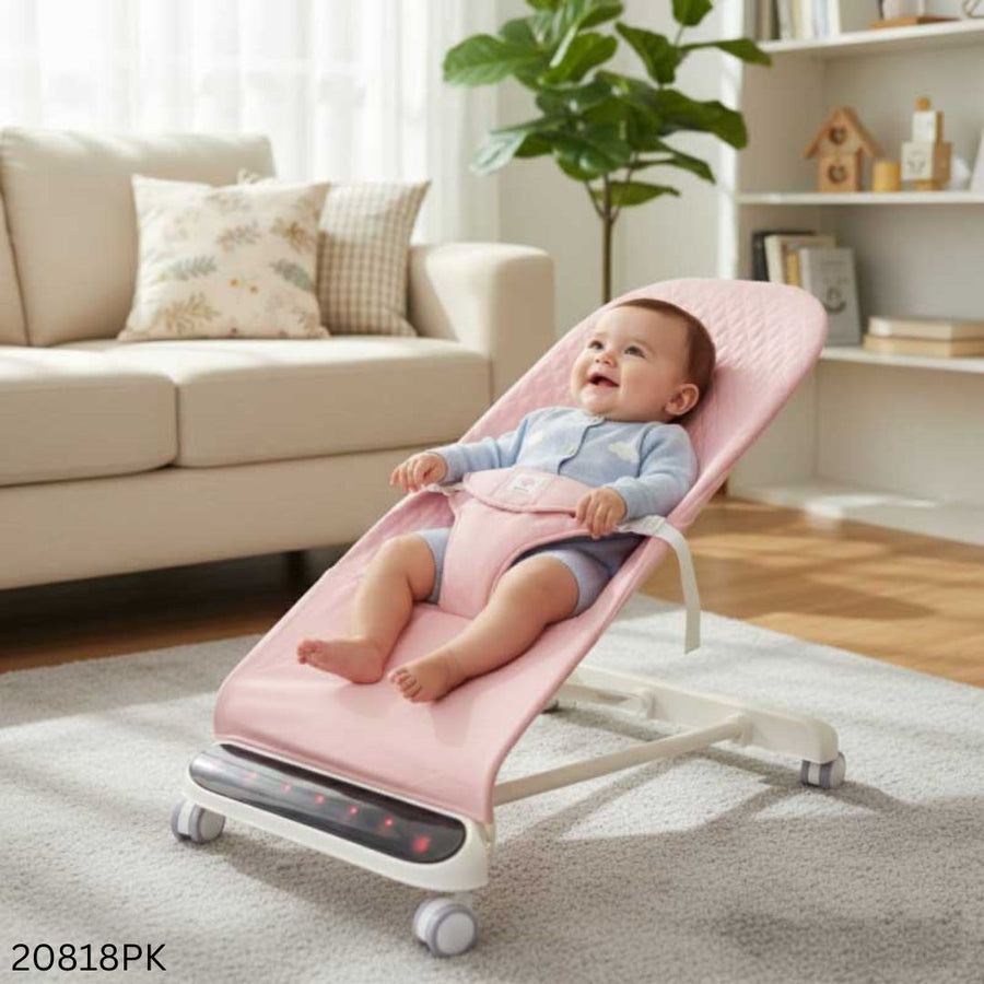 LED Musical Baby Bouncer Chair with Wheels - Pink