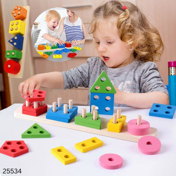 Long Wooden Shape Sorting & Stacking Toy Puzzle for Kids Learning