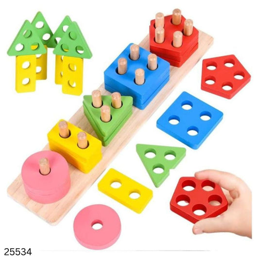 Long Wooden Shape Sorting & Stacking Toy Puzzle for Kids Learning