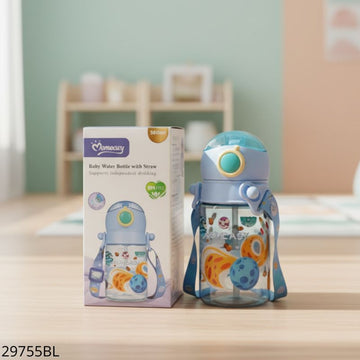 Momeasy Baby Water Bottle With Straw & Shoulder Strap 360ml - Blue