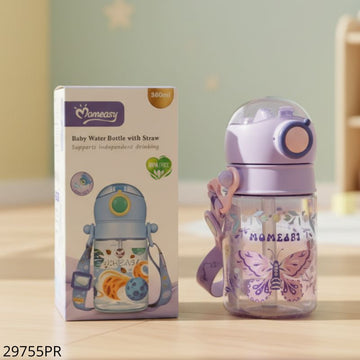 Momeasy Baby Water Bottle With Straw & Shoulder Strap 360ml - Purple
