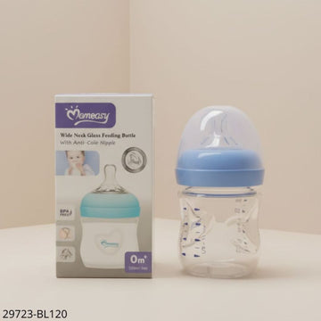 Momeasy Wide Neck Glass Feeding Bottles - 0m+ - 120ml - Blue