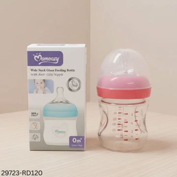 Momeasy Wide Neck Glass Feeding Bottles - 0m+ - 120ml - Red