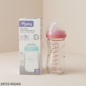 Momeasy Wide Neck Glass Feeding Bottles - 3m+ - 240ml - Red