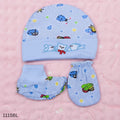 Newborn Baby Cotton Hat & Mittens 3Pcs Set - Blue