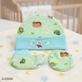 Newborn Baby Cotton Hat & Mittens 3Pcs Set - Green