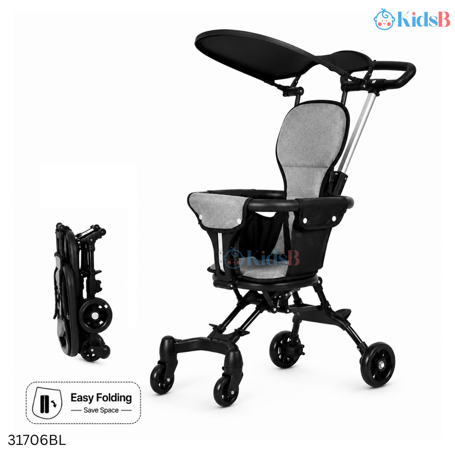 One-Click Fold Lightweight Baby Travel Stroller Tricycle – Black