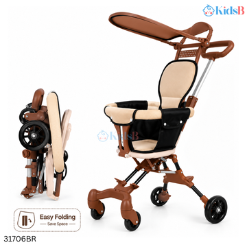 One-Click Fold Lightweight Baby Travel Stroller Tricycle – Brown