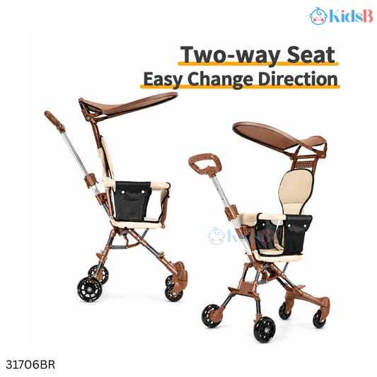 One-Click Fold Lightweight Baby Travel Stroller Tricycle – Brown