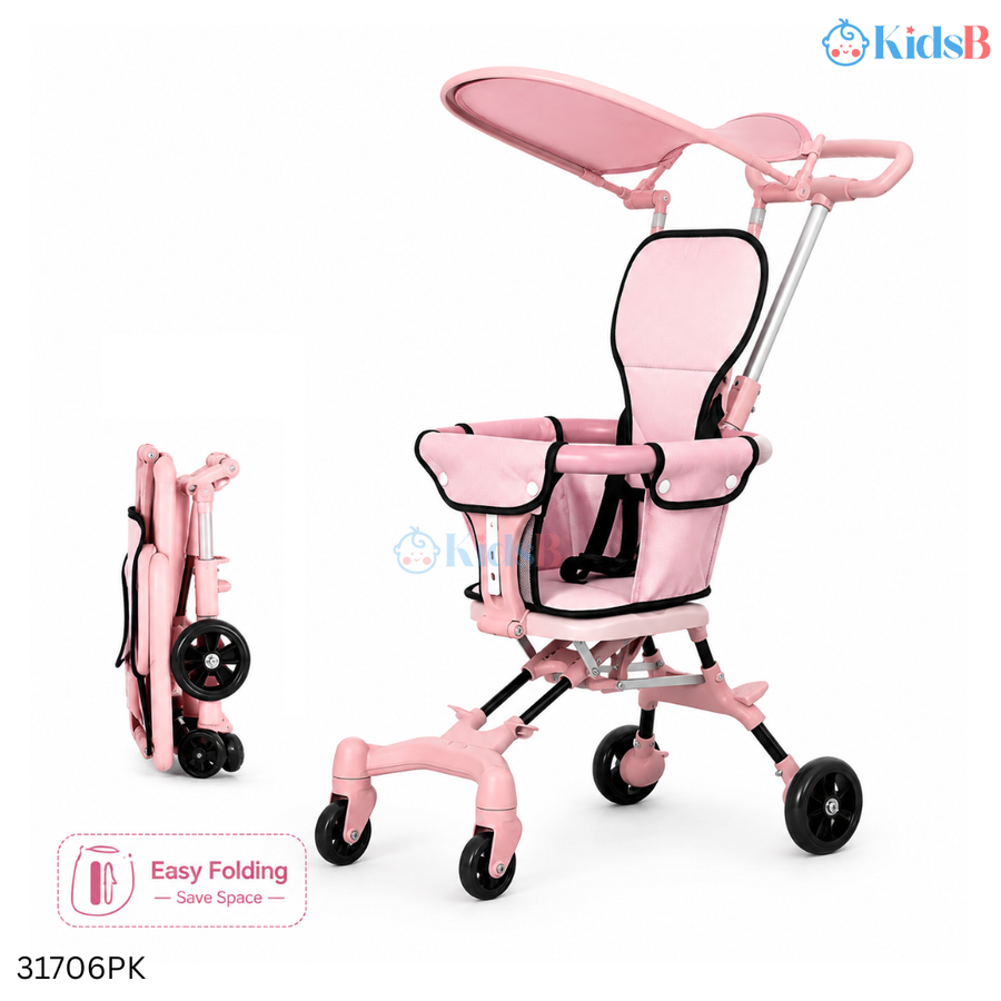 One-Click Fold Lightweight Baby Travel Stroller Tricycle – Pink