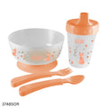 PUR Weaning Set (Cup, Non-Spill Bowl, Spoon & Fork) - Orange