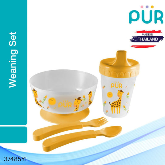 PUR Weaning Set (Cup, Non-Spill Bowl, Spoon & Fork) - Yellow
