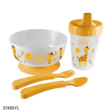 PUR Weaning Set (Cup, Non-Spill Bowl, Spoon & Fork) - Yellow