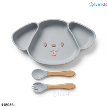 Puppy Face Silicone Suction Plate with Spoon – Blue