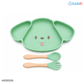 Puppy Face Silicone Suction Plate with Spoon – Green