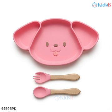 Puppy Face Silicone Suction Plate with Spoon – Pink