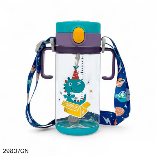 Rovco Tritan Colorful Straw Water Bottle with Shoulder Strap 330ml - Green