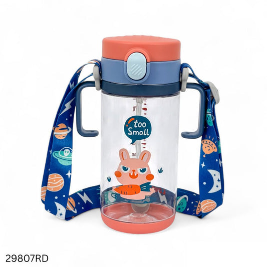 Rovco Tritan Colorful Straw Water Bottle with Shoulder Strap 330ml - Red