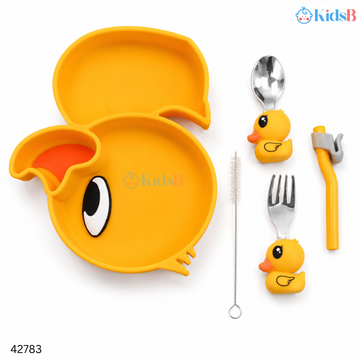 Silicone Plate with Suction Spoon & Fork Set – Duck