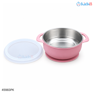 Stainless Steel and Silicone with Suction Baby Bowl – Pink
