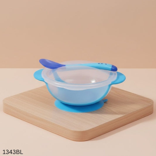 Suction Feeding Bowl And Temperature Spoon - Blue