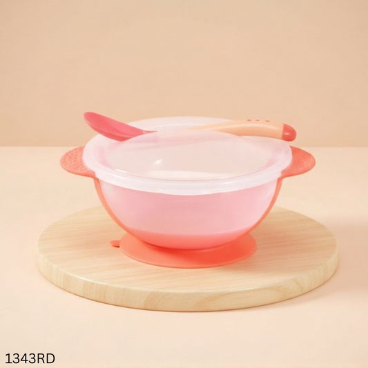 Suction Feeding Bowl And Temperature Spoon - Red