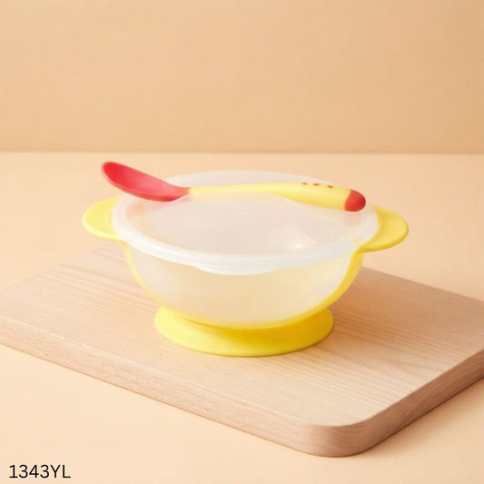 Suction Feeding Bowl And Temperature Spoon - Yellow
