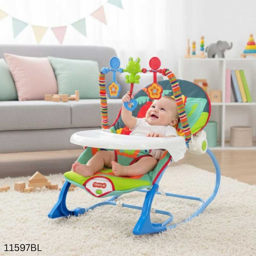 Tiibaby 2 in 1 Baby Musical Rocking & Dining Chair with Toy Bar & Vibration - Blue