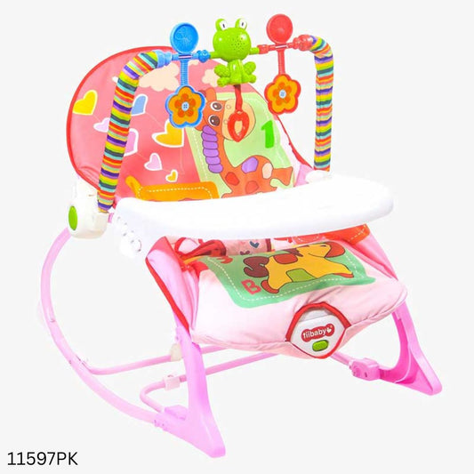Tiibaby 2 in 1 Baby Musical Rocking & Dining Chair with Toy Bar & Vibration - Pink