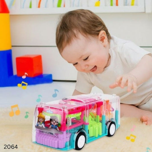 Transparent Gear Bus Toy With Lights & Music
