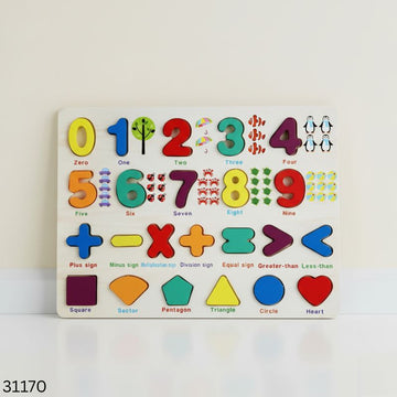 Wooden Numbers, Shapes & Math Learning Puzzle Board for Kids