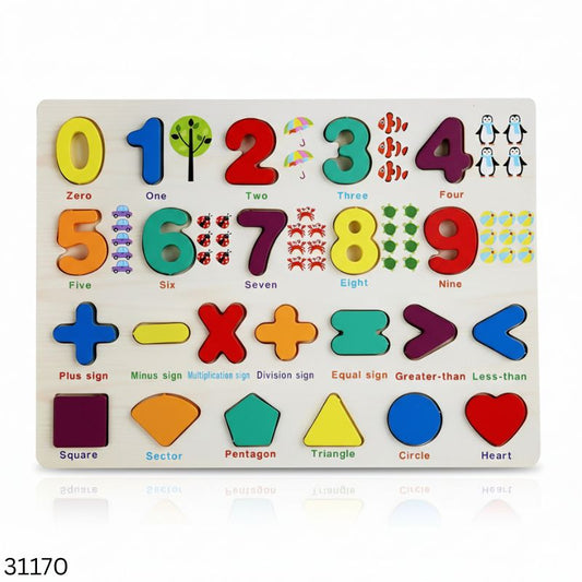 Wooden Numbers, Shapes & Math Learning Puzzle Board for Kids