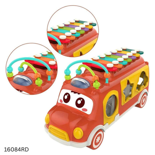 Huanger Xylophone Music Bus with Shape Sorter Toy - Red