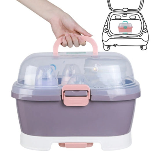 Portable Baby Bottle Storage Box & Drying Rack - Purple