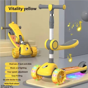 Kids 3-in-1 Foldable Scooter with Seat & LED Flash Wheels – Yellow