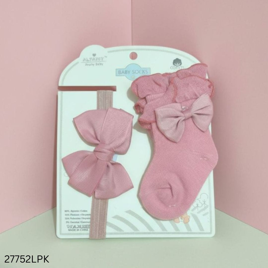 Girls Hair Band & Socks Set - Light Pink