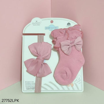 Girls Hair Band & Socks Set - Light Pink