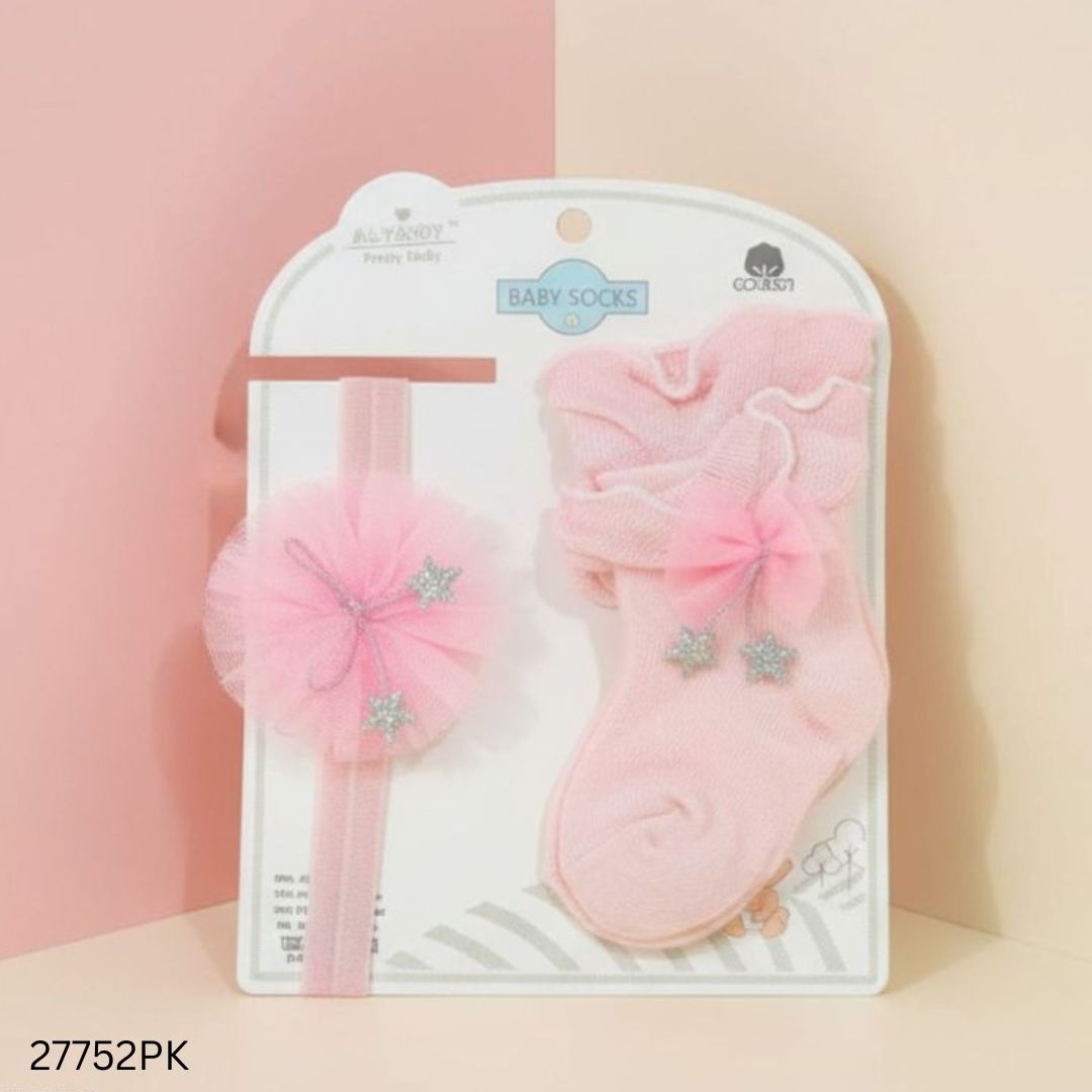 Girls Hair Band & Socks Set - Pink