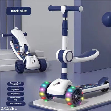 Kids 3-in-1 Foldable Scooter with Seat & LED Flash Wheels – Blue