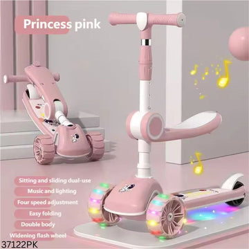 Kids 3-in-1 Foldable Scooter with Seat & LED Flash Wheels – Pink