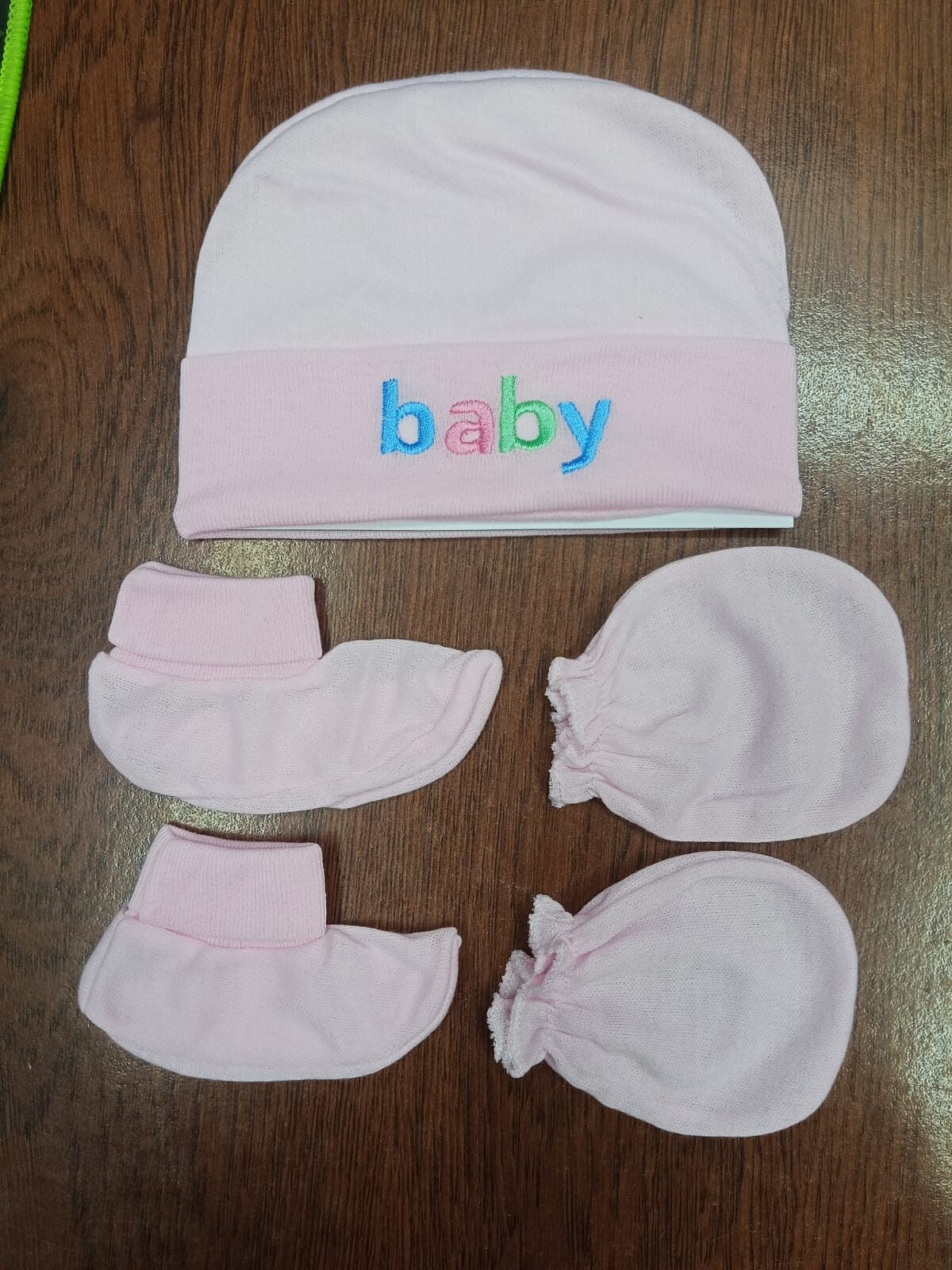 Newborn Soft Cotton Mitten Gloves Cap and Booties Set - Pink