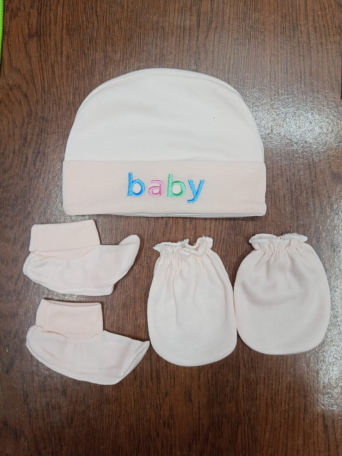 Newborn Soft Cotton Mitten Gloves Cap and Booties Set - Skin