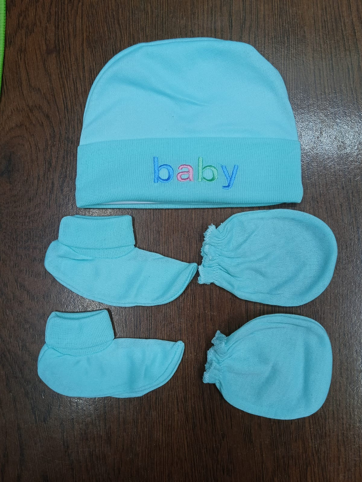 Newborn Soft Cotton Mitten Gloves Cap and Booties Set - Paste