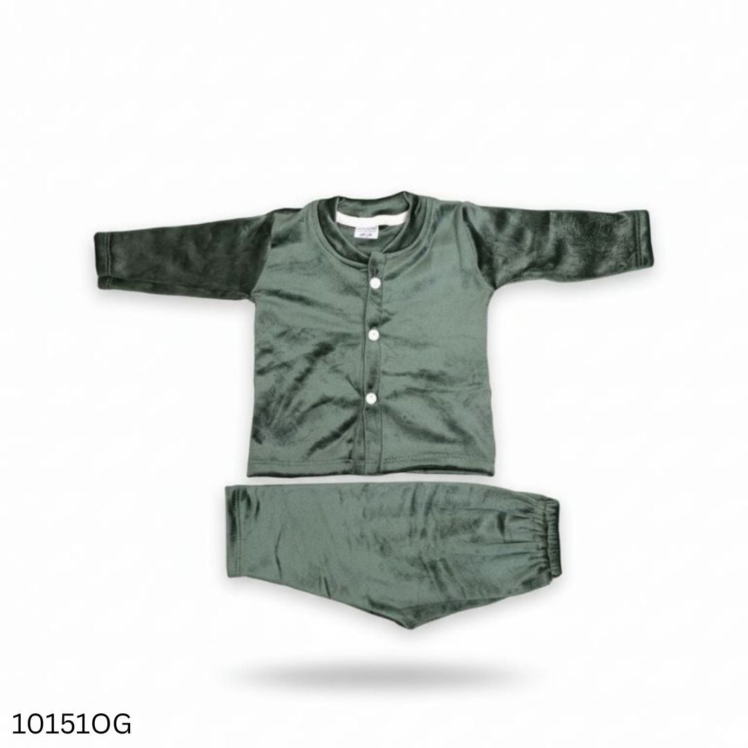 Winter Soft Baby Dress Set - Olive Green