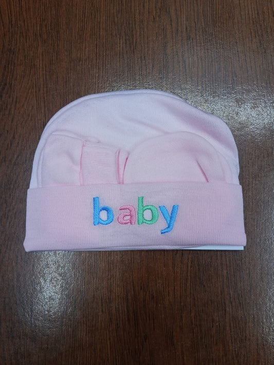 Newborn Soft Cotton Mitten Gloves Cap and Booties Set - Pink