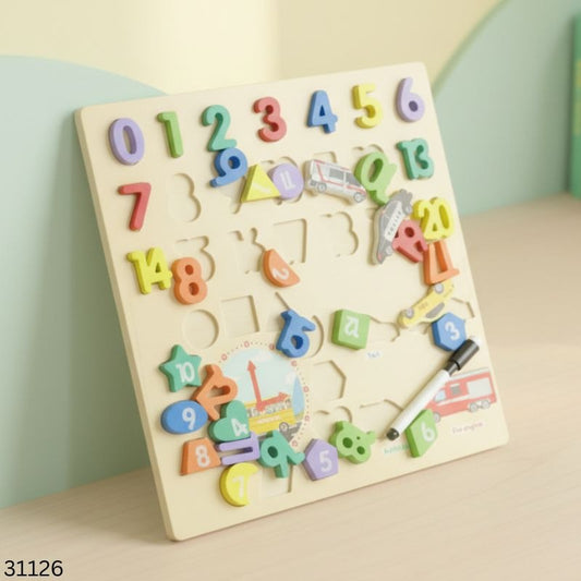 Wooden Number & Shape Learning Puzzle Board for Kids