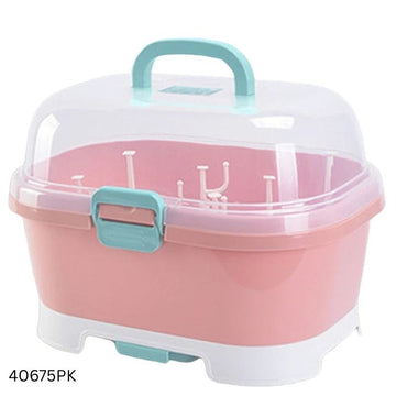 Portable Baby Bottle Storage Box & Drying Rack - Pink