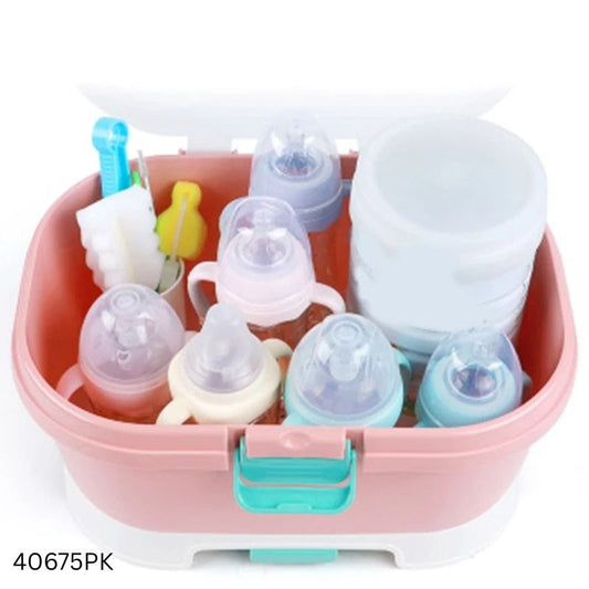 Portable Baby Bottle Storage Box & Drying Rack - Pink